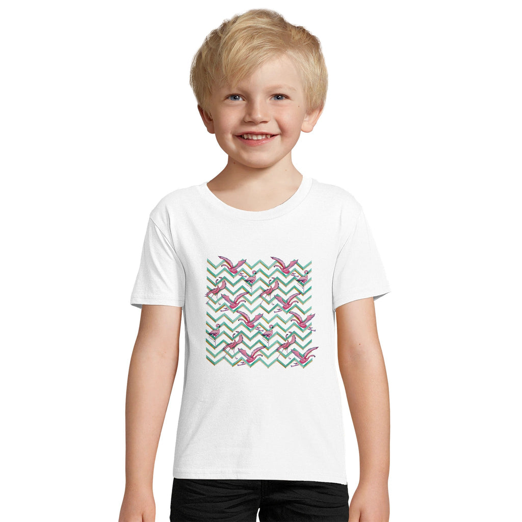 T-shirt bambini 100%cotone organico - Fenicotteri Optical - Tullia Rosso Creative Design