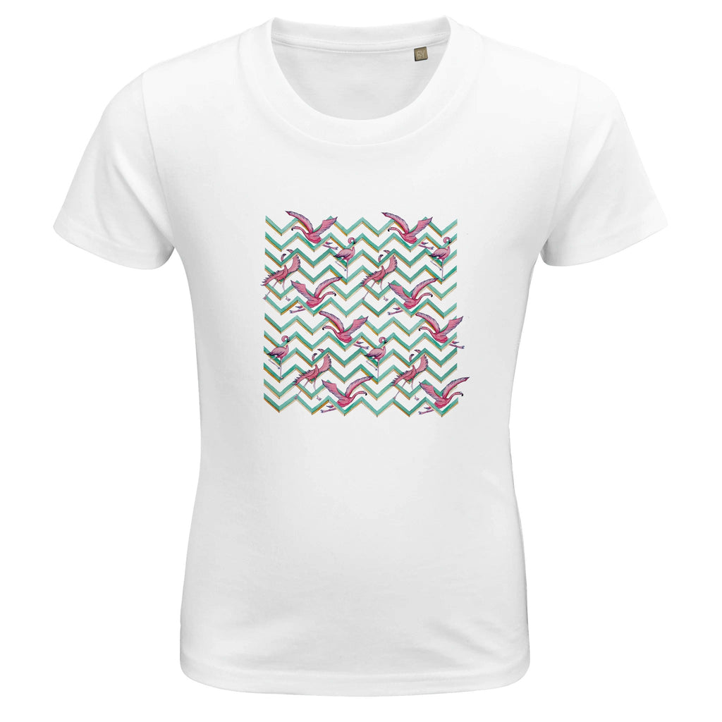 T-shirt bambini 100%cotone organico - Fenicotteri Optical - Tullia Rosso Creative Design