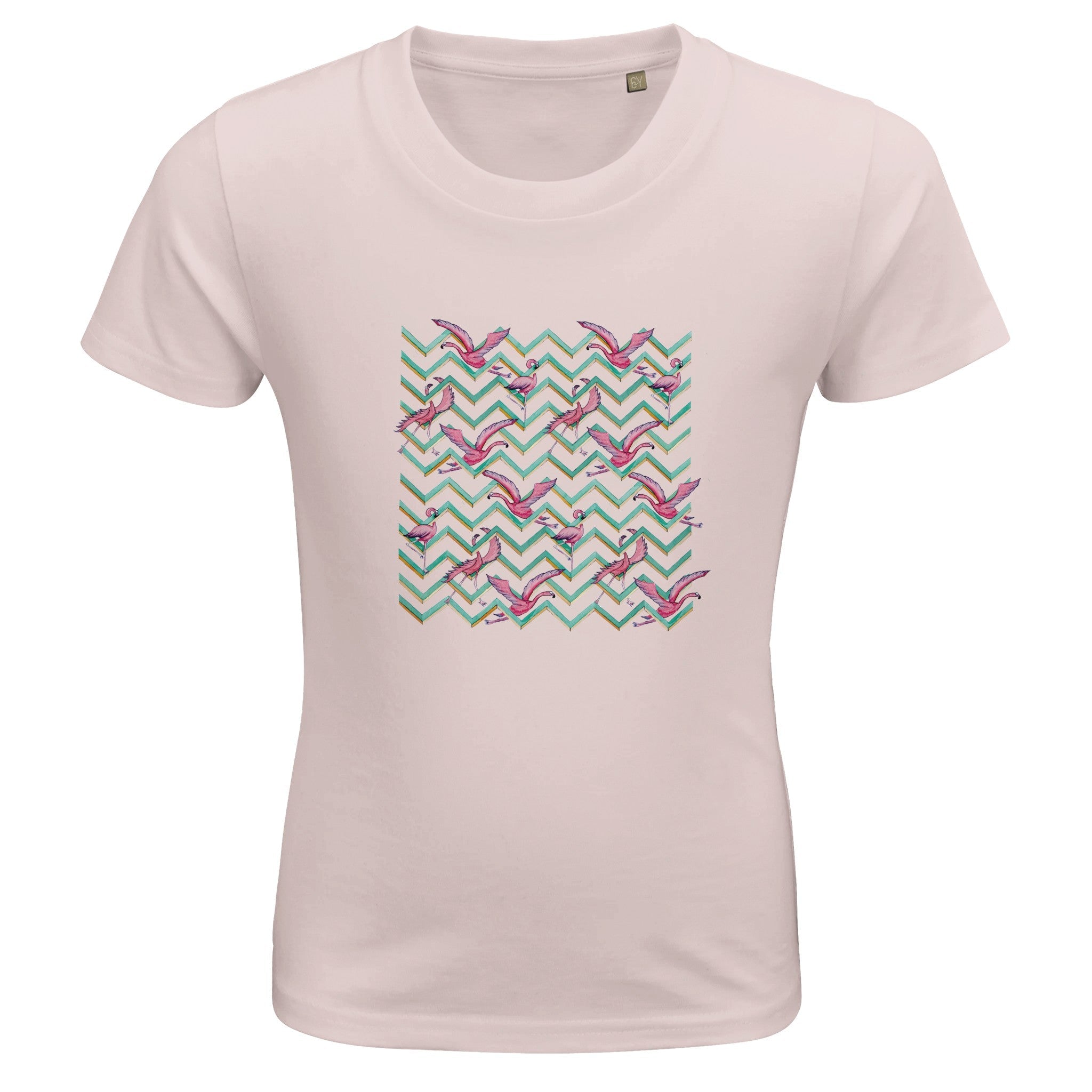 T-shirt bambini 100%cotone organico - Fenicotteri Optical - Tullia Rosso Creative Design