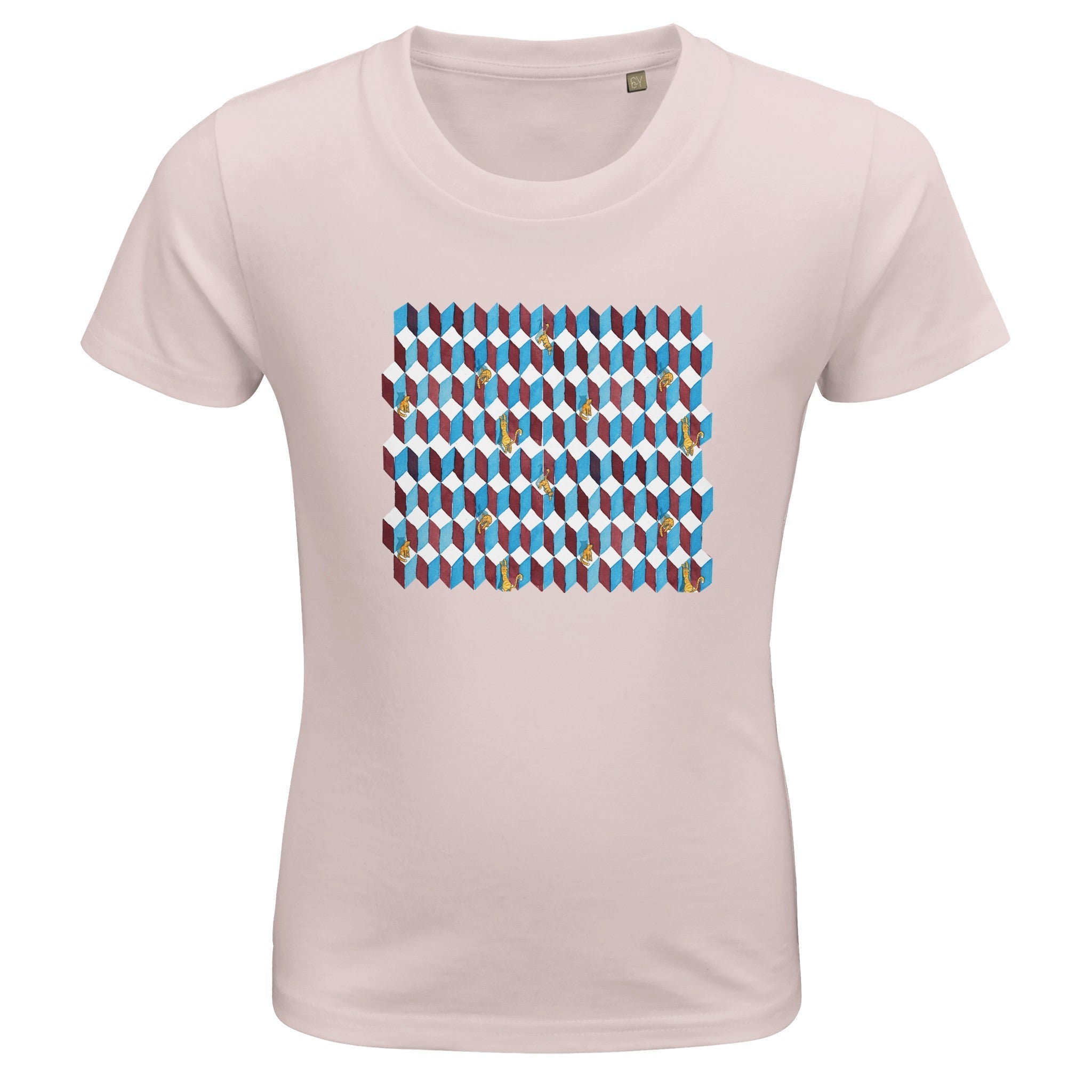T-shirt bambini 100%cotone organico - Gattini Optical - Tullia Rosso Creative Design