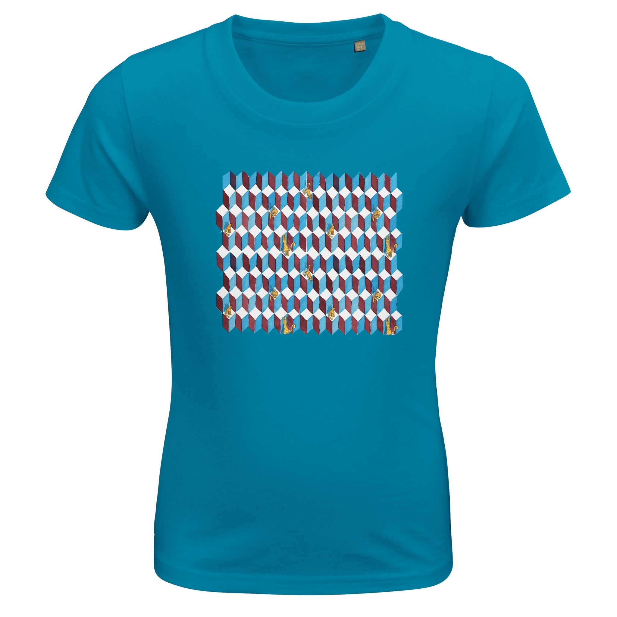 T-shirt bambini 100%cotone organico - Gattini Optical - Tullia Rosso Creative Design