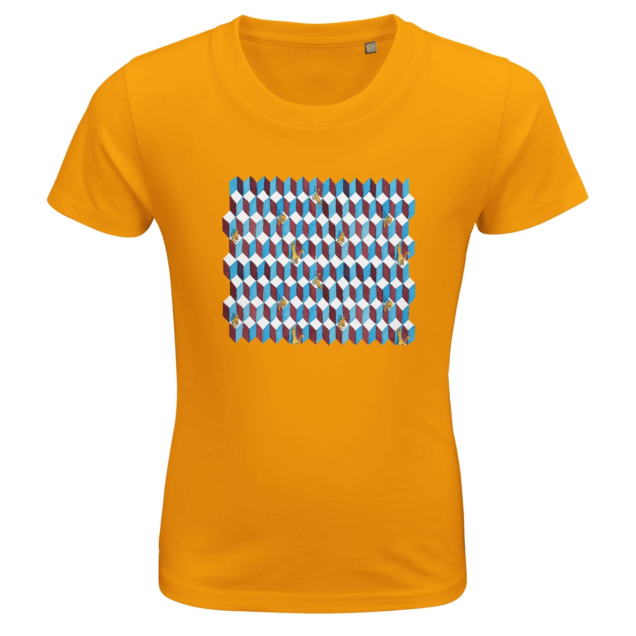 T-shirt bambini 100%cotone organico - Gattini Optical - Tullia Rosso Creative Design