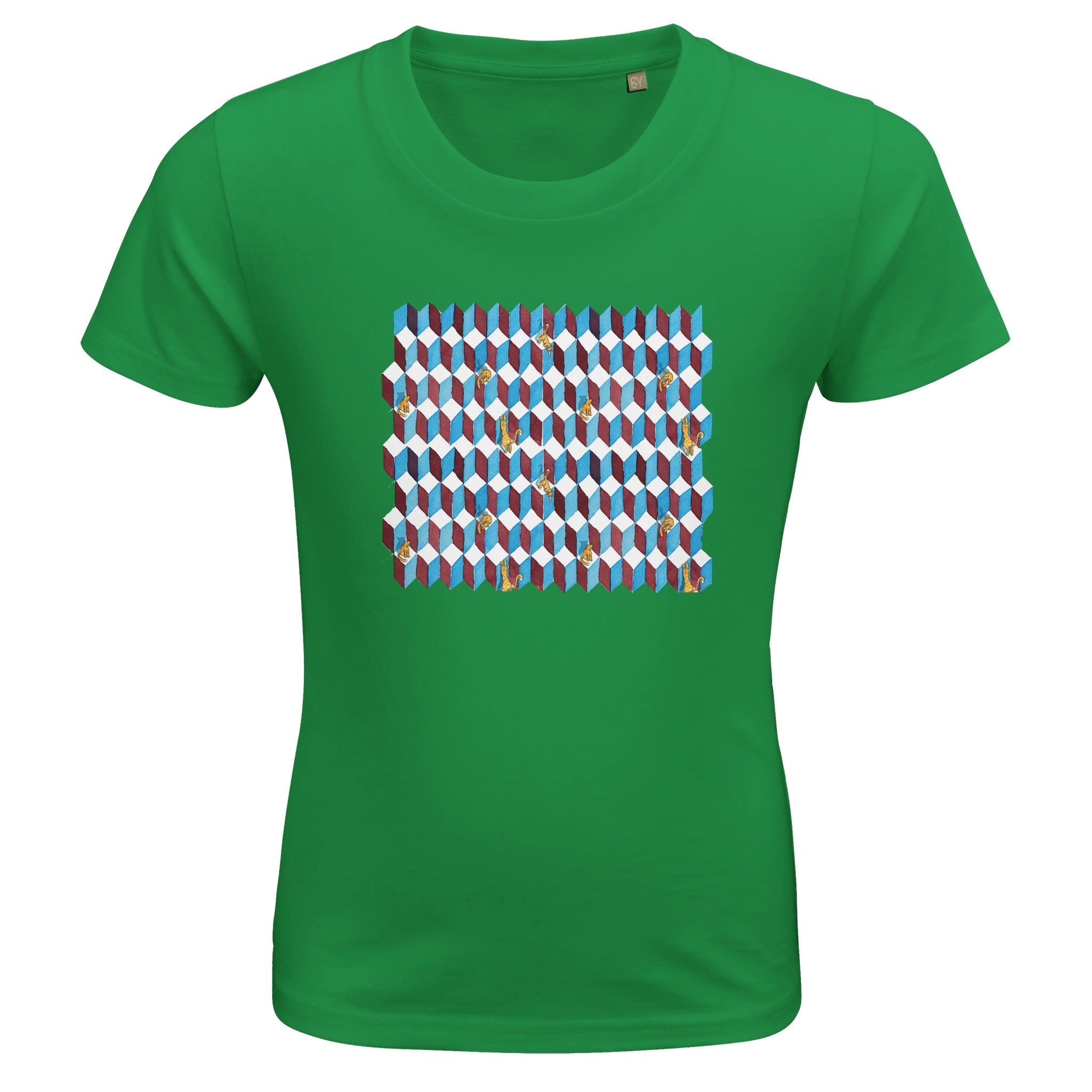 T-shirt bambini 100%cotone organico - Gattini Optical - Tullia Rosso Creative Design